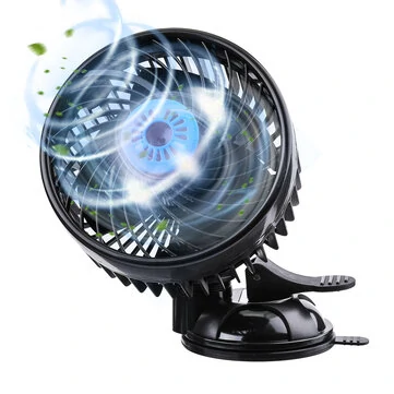 Ventilátor do auta o velikosti 6,5 palce, 12V, otočný o 360°, nastavitelná rychlost, přísavka