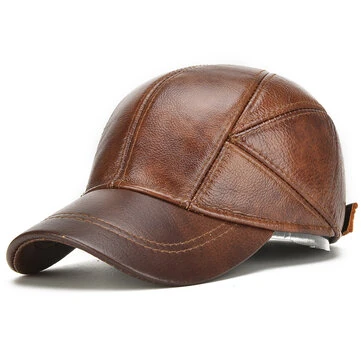 Collrown Herres Ægte Læder Baseball Cap med Skjult Ørevarmer til Efterår Vinter Udendørs Casual Varm Ko Læder Hat
