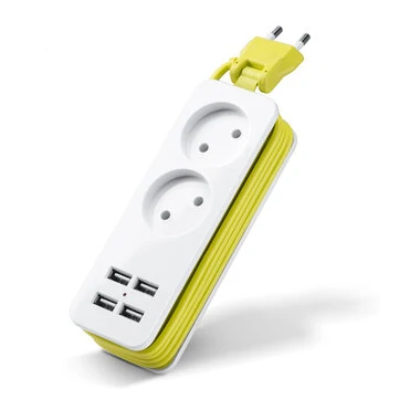 EU-stik rejsestrøm bærbar forlængelsesstrømledning med 4 USB-vægoplader Intelligent skrivebordsstik