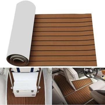 2400x600x6mm EVA Skum Brun med Sort Linje Både Gulv Faux Teak Ark Pude