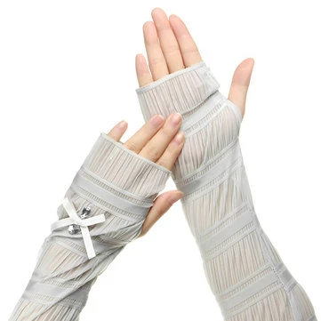 Sommer Dame Blonder Silke Handsker Trykte Lange Ærmer Anti-UV Sun Fingerløse Arme Multifarvet