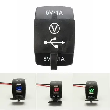 12V Dual USB Power Charger Socket med LED Voltmeter Spænding til Motorcykel Bil Båd