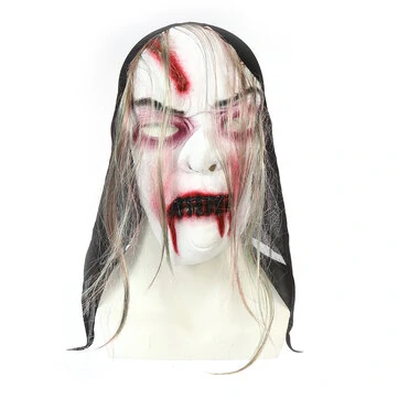 Skummel spøgelsesheks med langt hår Halloween-maskering zombie realistisk maskerade