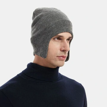 Unisex Strikket Hat Enkel Dome Ørebeskyttelse Varm Brimless Beanie Hat Øreflap Hat