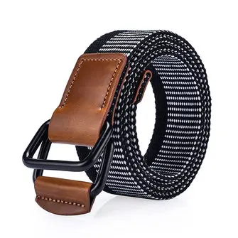 120CM Vævet Nylon Dobbelt Ring Læder Legering Spænde Bælte Militær Taktisk Holdbar Buksesnor