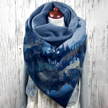 Kvinder Mountain Treetop Print Mønster Blød Personlighed Nakkebeskyttelse Keep Warm Tørklæde