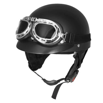 Retro Mat Sort Motorcykel Halvansigtshjelm Biker Scooter Med Solvisir UV-Briller Cafe Racer