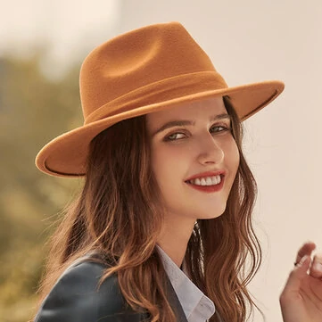 Kvinder Solid Farve Retro Temperament Flad Kant Top Hat Efterår Vinter Casual Varmt Følt Hat