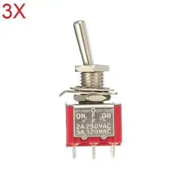 3 stk. røde sprællevippekontakter DPDT On-Off-On 6 knapper 3 positioner 5A 120Vac / 2A 250Vac