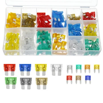 220 stk. 5-30A assorterede mini- og standardauto-blade-sikringer til biler, motorcykler og varevogne