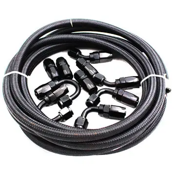 5M AN8 Nylon Rustfrit Stål Flettet Brændstof 0°/45°/90°/180° Slangeenden Brændstofadapter Kit Olie