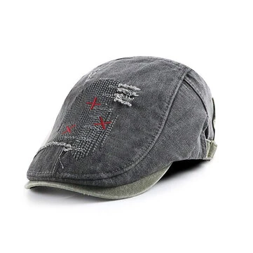 Collrown Denim Beret Hat Vintage Casual Flad Hat til mænd broderi patchwork gammel spids hat udendørs retro hatte