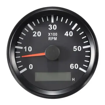 12/24V 0-6000 RPM 85mm LCD Marine Båd Meter Turtæller Timetæller Sort