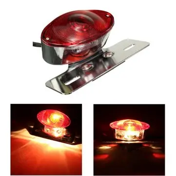 5W Motorcykel Baglygte Rødt Glas Med Krom Nummerpladeholder