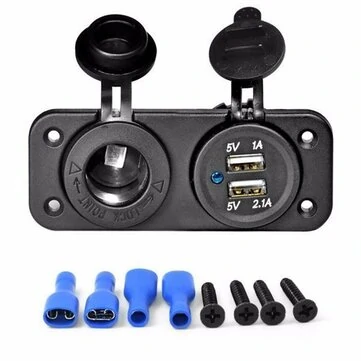12V-24V Dobbelt USB Strømopladerstik Splitter 5V 1A+2.1A Til Motorcykel Båd Bilplæneklipper Vandtæt