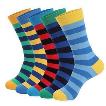 5 par mænds farverige stribede sjove novelty bomuldsstrømper,cool design rige funky crew sokker til mænd komfortable åndbare lange sokker