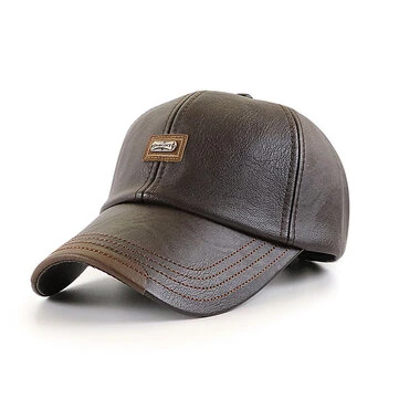 Collrown Mænds Udendørs PU Læder Baseball Cap Casual Solhat Justerbar Sport Casual Skærmhat til Efterår Vinter