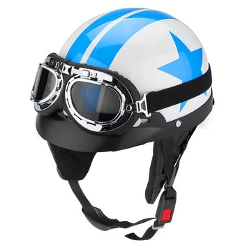Motorcykel Beskytter Hjelm Stjernemønster Blå og Hvid M/Visir Goggles Vintage