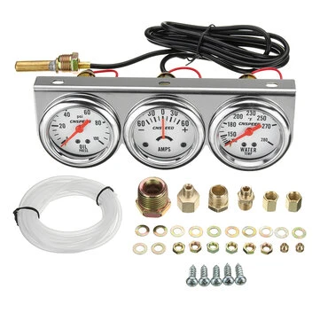 2 tommer 52mm olie tryk Vand Temp Amp-meter Triple Måler 3 i 1 Sæt Chrome Panel