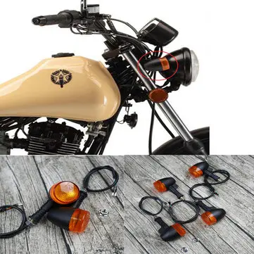 Universal 4PCS Retro Motorcykel Bike Flasher Sort Foran Bagpå Blinklys Indikator