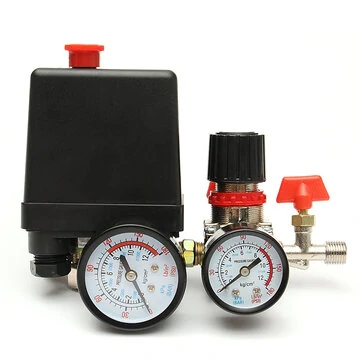 120PS Luftkompressor Trykventil Switch Manifold Relief Regulator Gauge