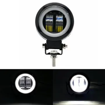 3 tommer 12/24V 6500K 20W Rund LED Arbejdslampe med hvide Angel Eyes-lys Spot Tågelys til Bil Båd Motorcykel