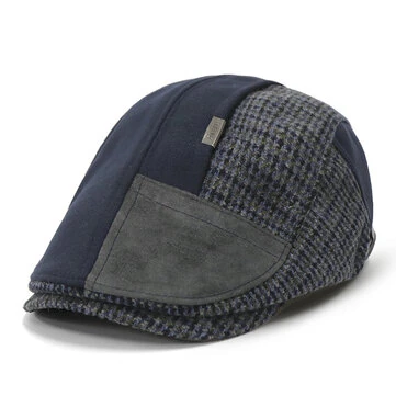 Vintage Patchwork Beret Mænd Efterår Vinter Varm Nyhedshat Mode Flad Skærm Cap Casual Retro Berets til Mænd