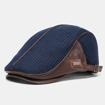 Banggood Design Mænd Strik Læder Patchwork Farve Afslappet Personlighed Fremad Hat Baskerhue