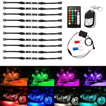10 stk. Trådløs RGB IR/RF multi-farvet LED-lysstrimler fjernbetjening neon atmosfære lampe