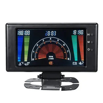 8V-18V 12V 6 i 1 LCD Digital Trykmåler Olie Spænding Vand Olie Temperatur Omdrejningstæller RPM Bil