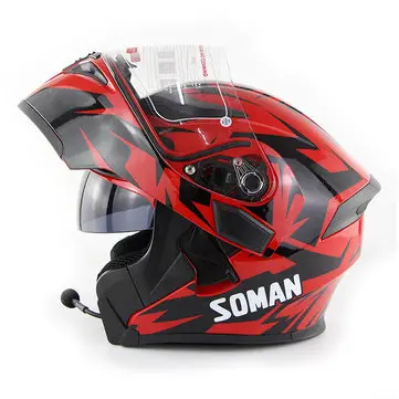 SOMAN 955 Motorcykel bluetooth Fuldt ansigt Hjelm Øjenstil Flip Op Dobbeltvisir Med BT Headset Headset