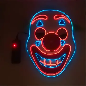 Halloween Dobbeltfarvet Glødende Klovnemaske Fuldansigt Klovneparty Kostume Ond Uhyggelig Horror Cosplay