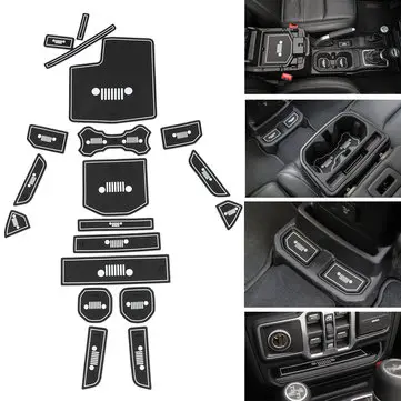 19 stk. Gummi Bil Interiør Dør Non-slip Cup Slot Pad Dustproof Mat til Jeep til Wrangler JL 2018