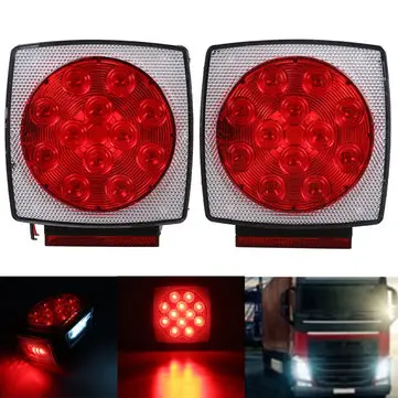 12V Lastbil Trailer LED Firkantet Baglygte Bagplade Lys Stud Mount Rød Orange Hvid