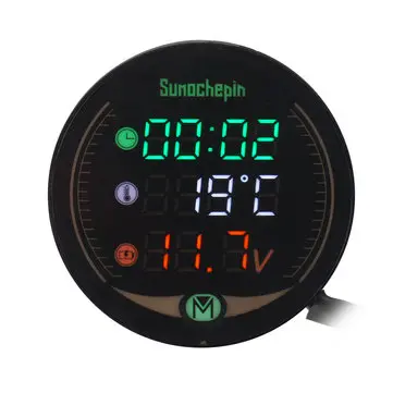 9V 12V-24V 3 I 1 LED Tidstemperaturspænding Motorcykel Bil Måler Display Tabel Nat Syn