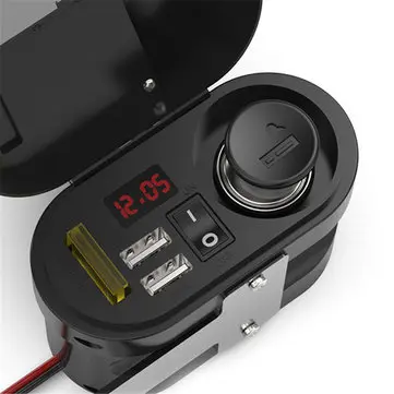12V-24V 3.1A Vandtæt motorcykeloplader med ur Dobbelt USB-bil voltmeter