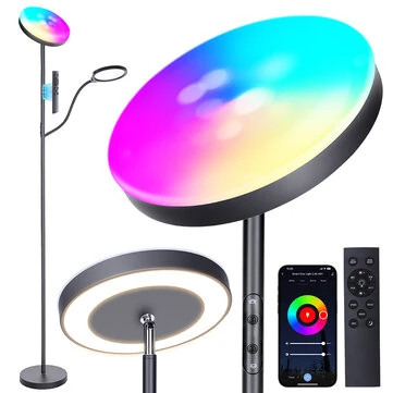 BlitzWill® BWL-FL6 36W Smart RGB Stehlampe mit Doppelköpfen, dreifachen Lichtzonen, dimmbarer CCT-Beleuchtung, App und Fernbedienung